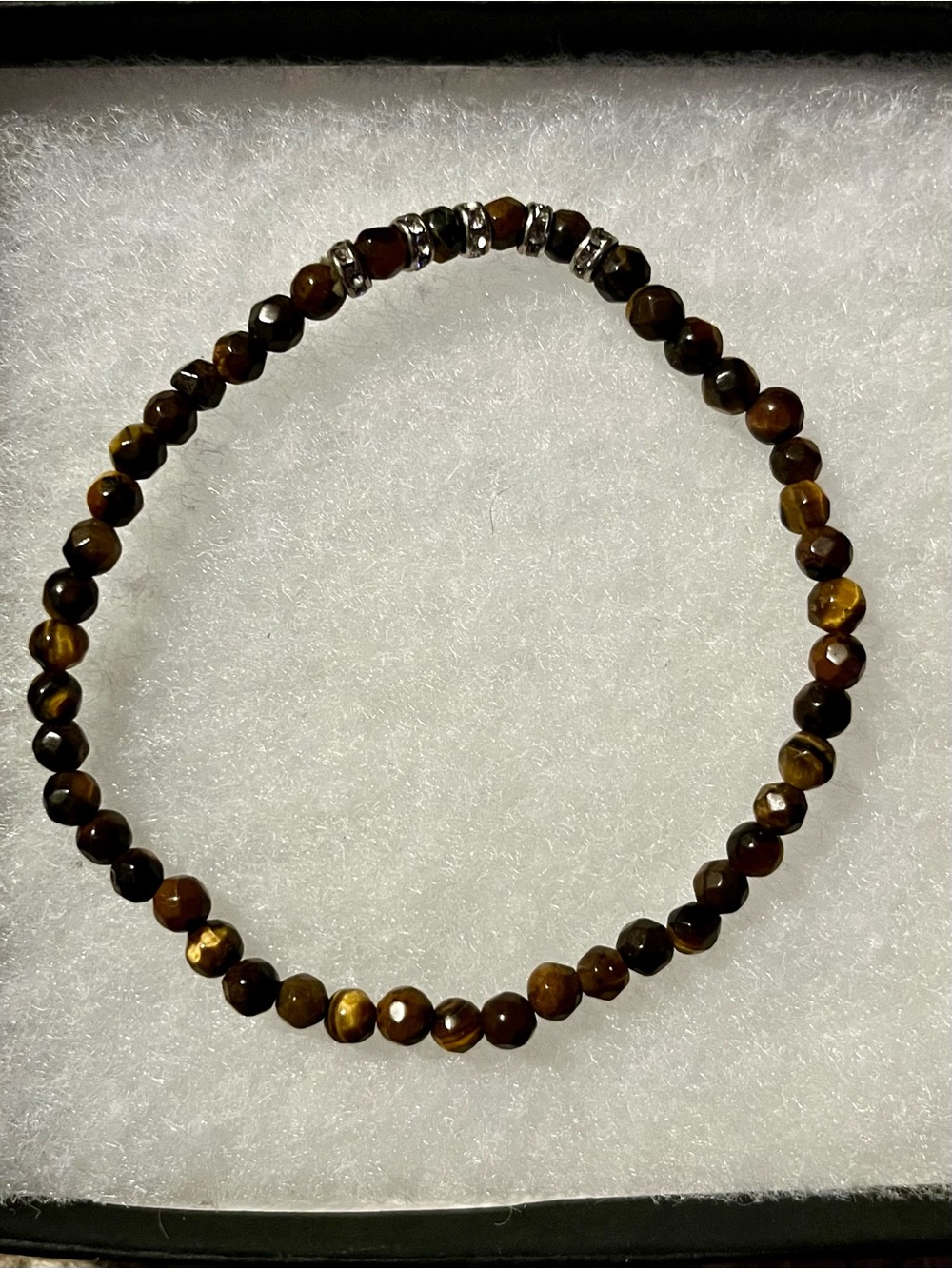 Faceted Natural Tigers Eye Stretch Bracelet with Silver Accents